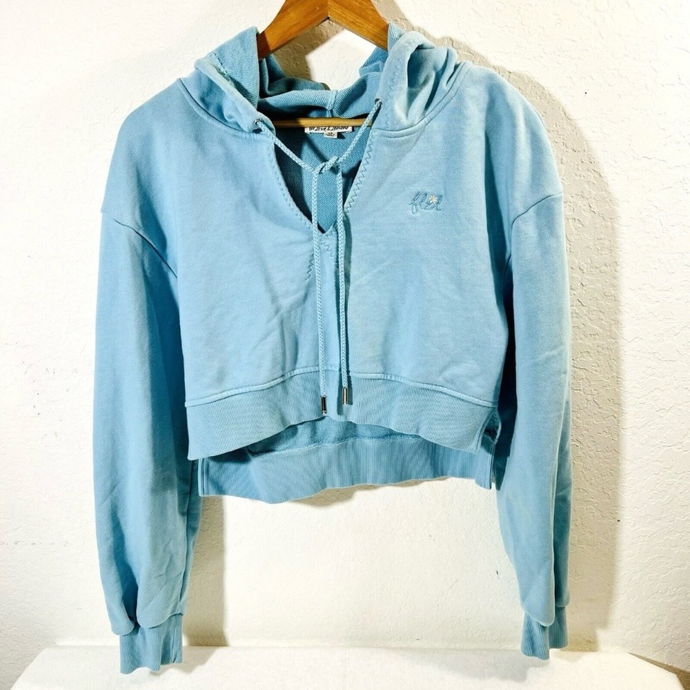 For Love & Lemons XS Pastel Blue Harper Cropped Hoodie*